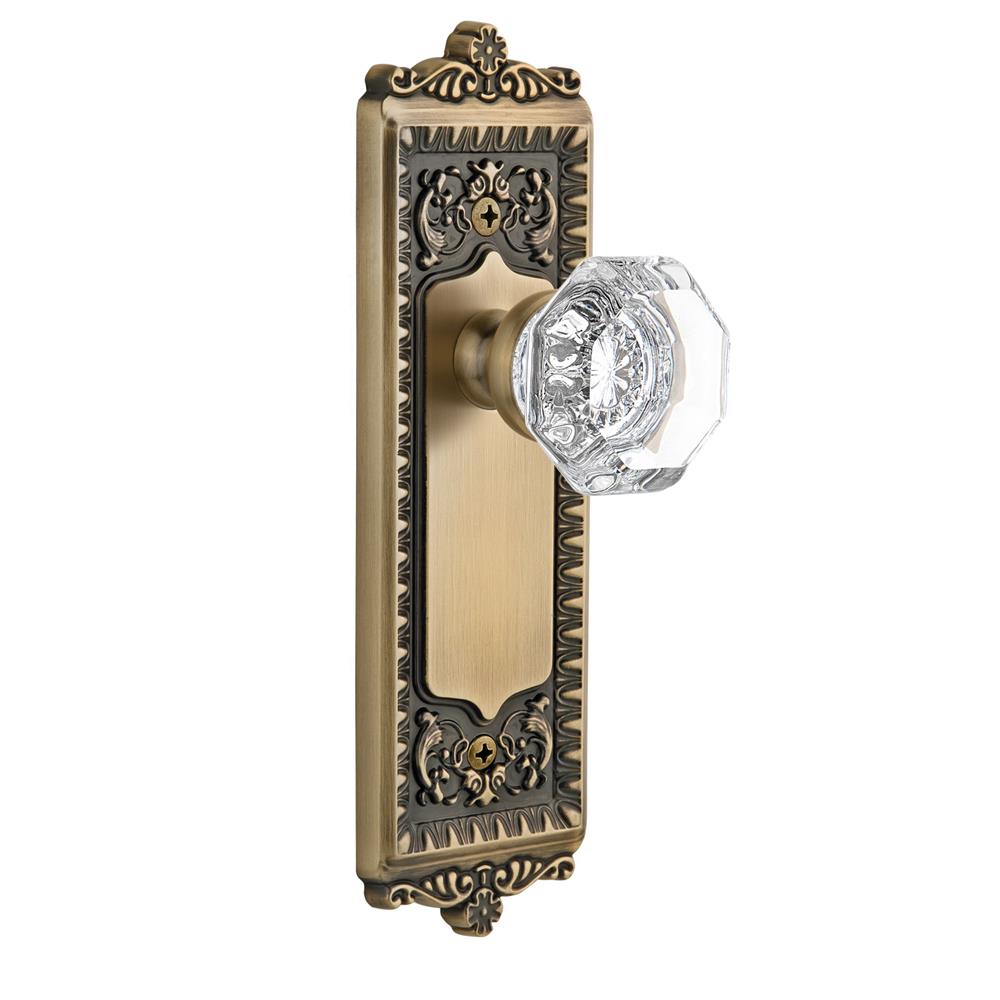 Grandeur by Nostalgic Warehouse WINCHM Privacy Knob - Windsor Plate with Chambord Crystal Knob in Vintage Brass